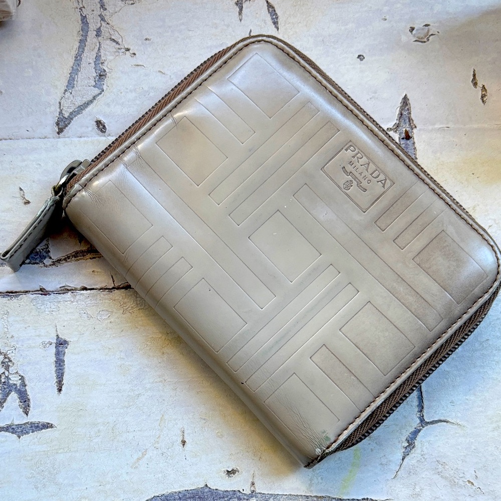 Prada Beige Leather Zip Wallet